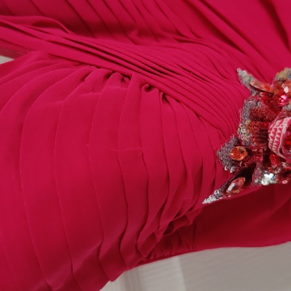 Faviana Couture strapless floor length gown with slit style 6714 pink cranberry - Picture 3 of 6